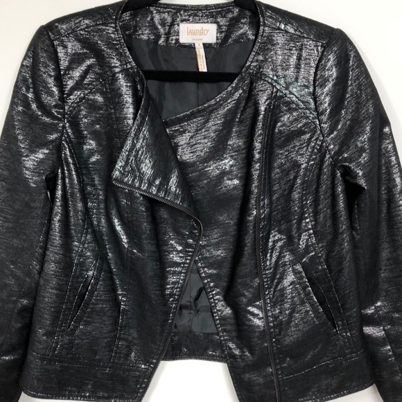 🆕Laundry by Shelli Segal>Lurex moto jacket NWOT - Picture 2 of 8
